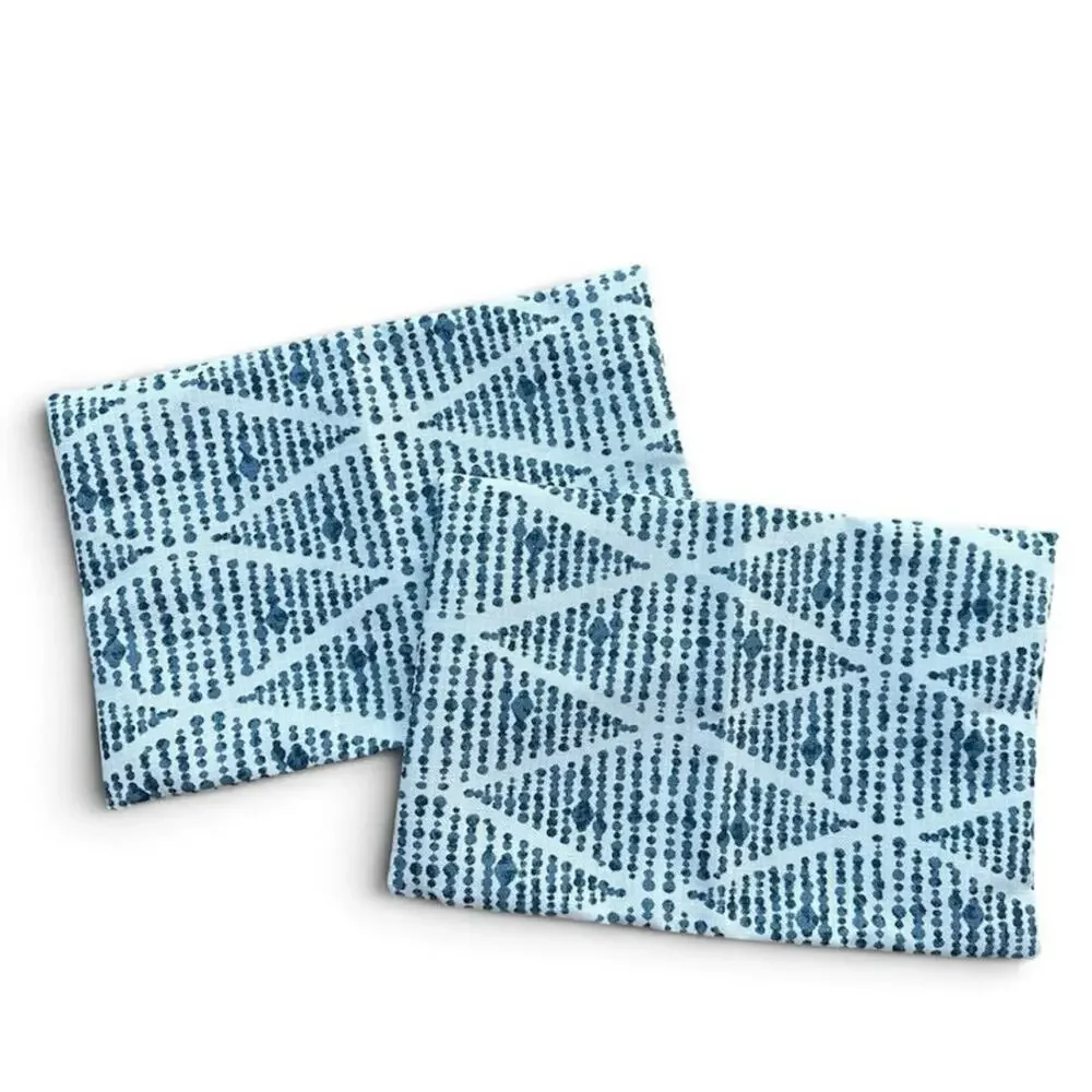 Set/2 outdoor pillow covers 12x18” blue white geometric handmade throw decor new